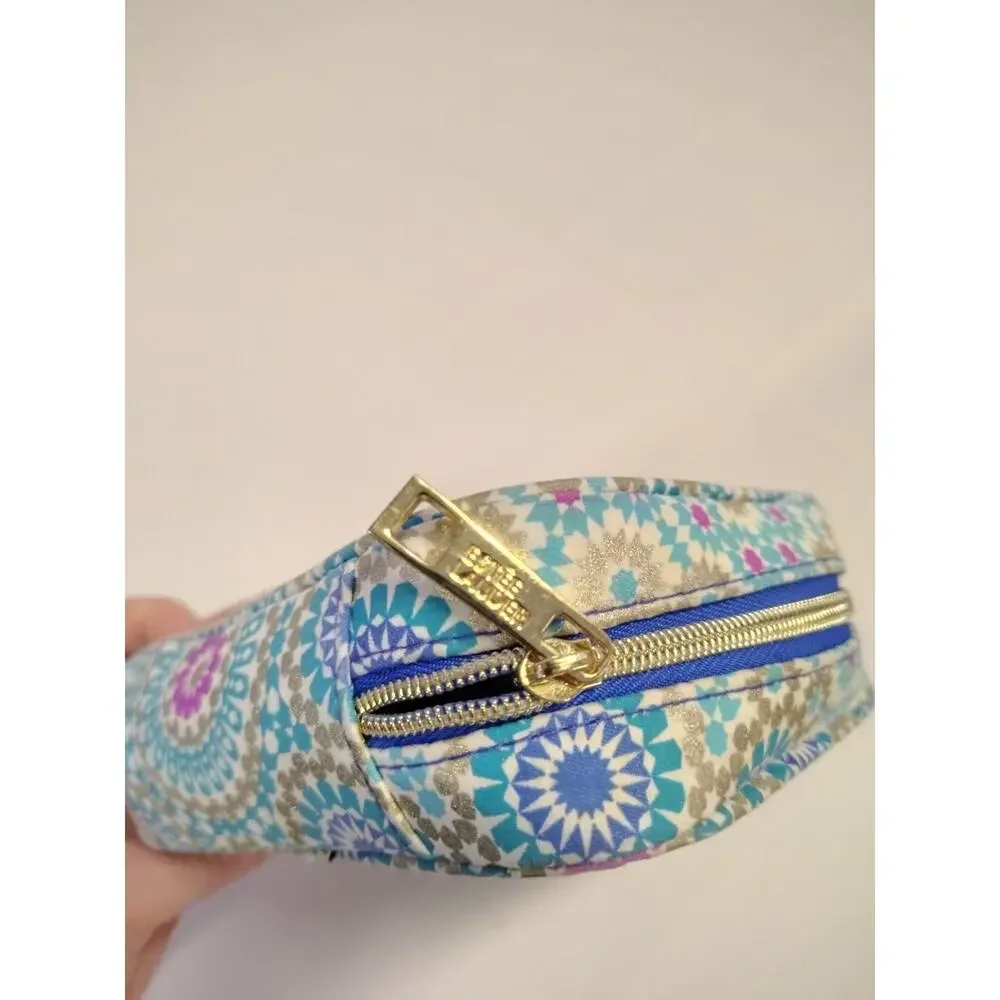 Estee Lauder Makeup Cosmetic Bag Mandala Print Square Blue Gold Pink